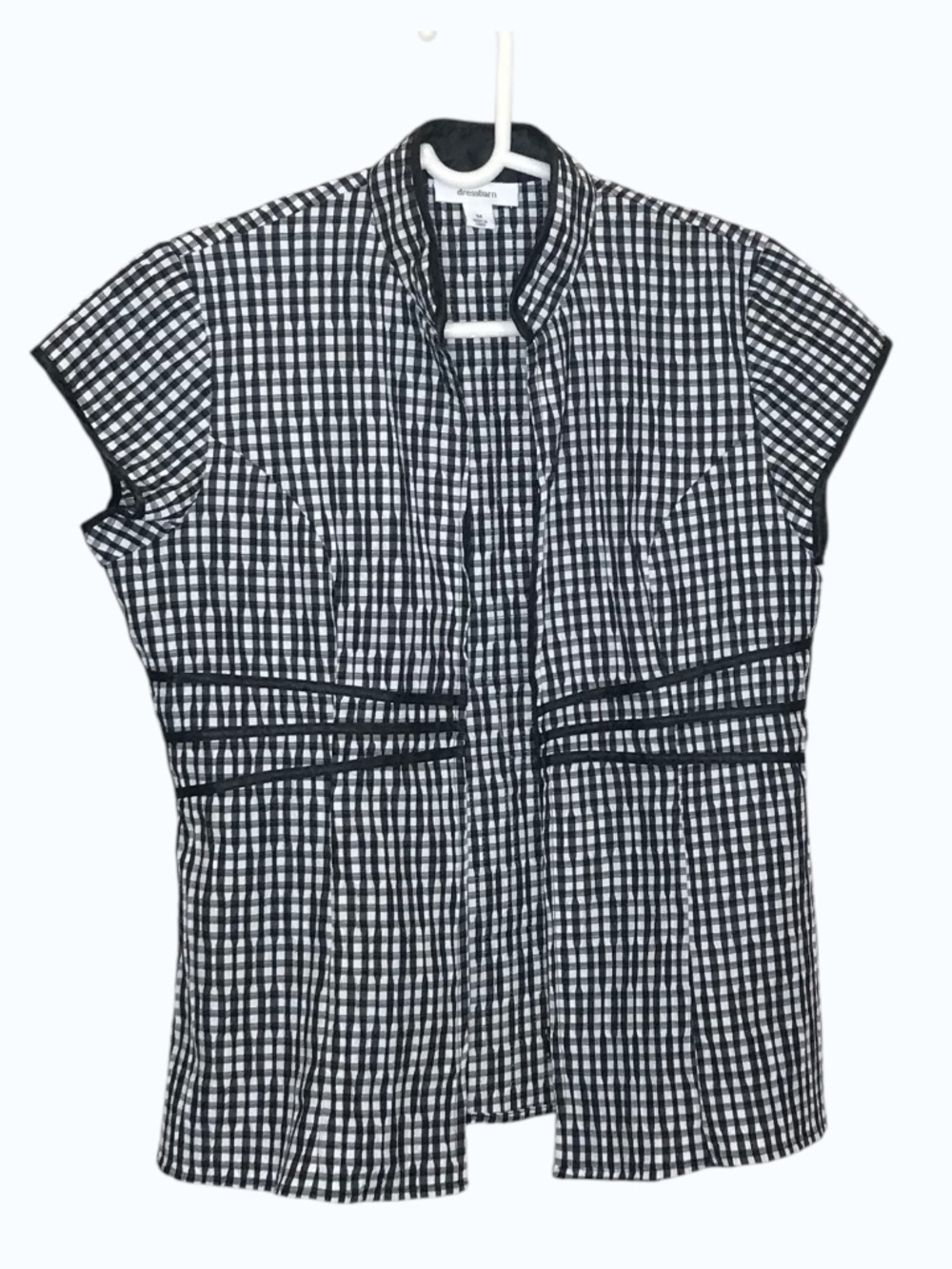 Dressbarn Black White Gingham Blouse Women’s Medium Cap Sleeve Pleated Top